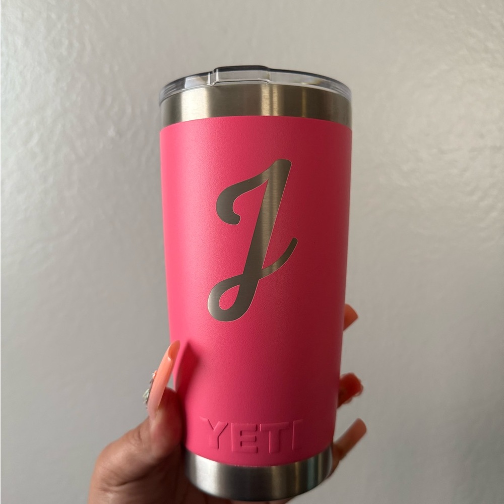 Yeti Pink Tumbler with Silver Lettering